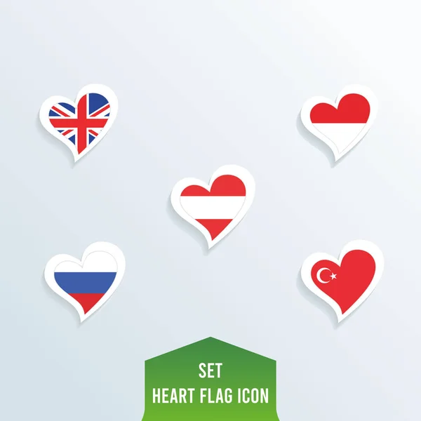 Kalp Şekillerindeki Farklı Bayraklar Vektör Illüstrasyonuname — Stok Vektör