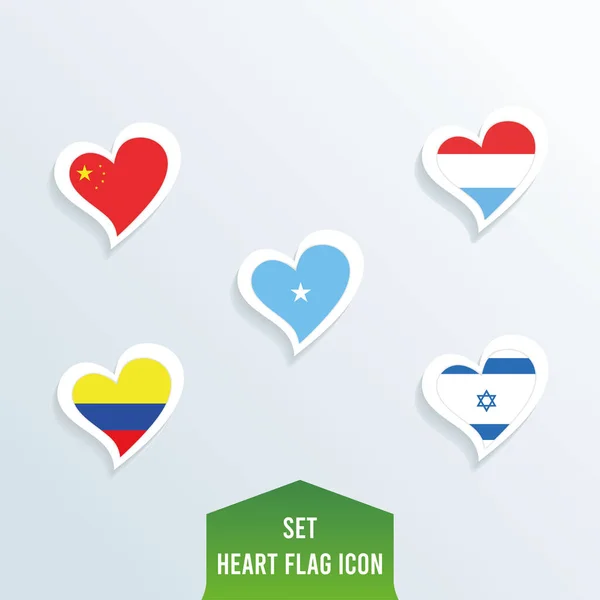 Set Different Flags Heart Shapes Vector Illustration — Stock Vector