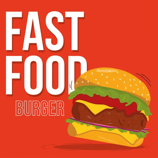 Isolado Colorido Hambúrguer Fast Food Vector Ilustração — Vetor de Stock