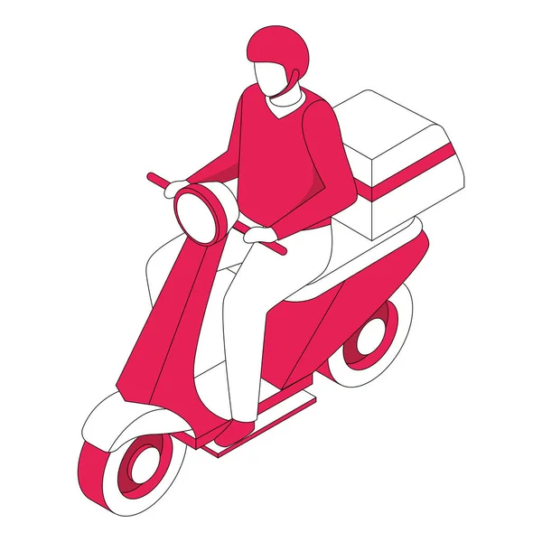 Personaje Repartidor Aislado Motocicleta Ilustración Vectorial — Vector de stock
