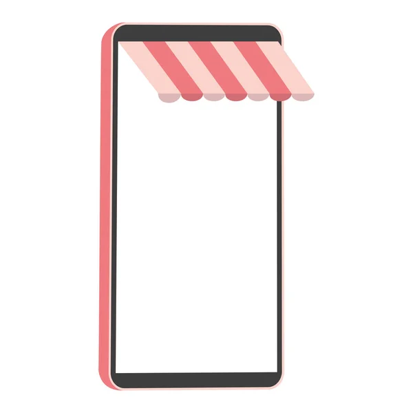 Dispositivo Smartphone Isolado Com Uma Tenda Loja Ilustração Vetorial —  Vetores de Stock
