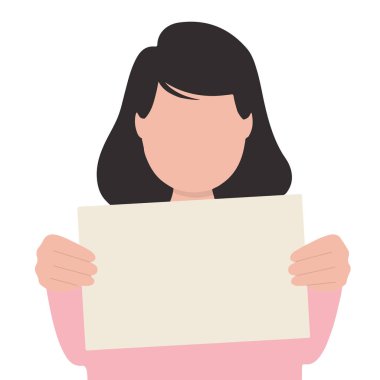 İzole edilmiş şirin kız elinde boş protesto tabelası taşıyıcı illüstrasyonu tutuyor.