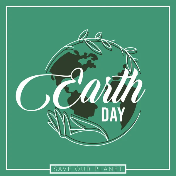 Hand Hält Planet Erde Mit Blättern Happy Earth Day Poster — Stockvektor