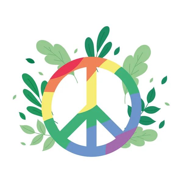 Yaprak Vektörü Illüstrasyonuyla Çevrili Lgbt Bayrağı Renkleriyle Izole Edilmiş Barış — Stok Vektör