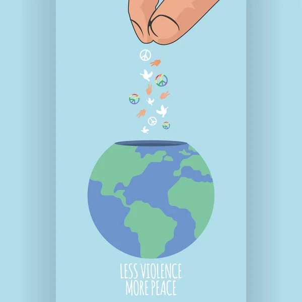 Mão Com Símbolos Paz Planeta Terra Ilustração Vetorial — Vetor de Stock