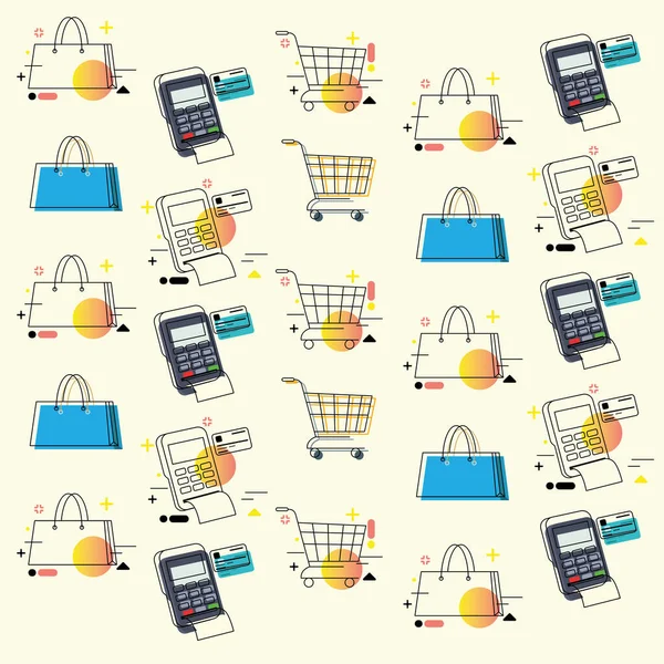 Colored Seamless Pattern Background Shopping Icons Vector Illustration — Stock Vector