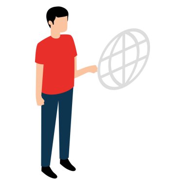 İnternet dünyası simgesi Vektör illüstrasyonuna sahip izole bir kişi