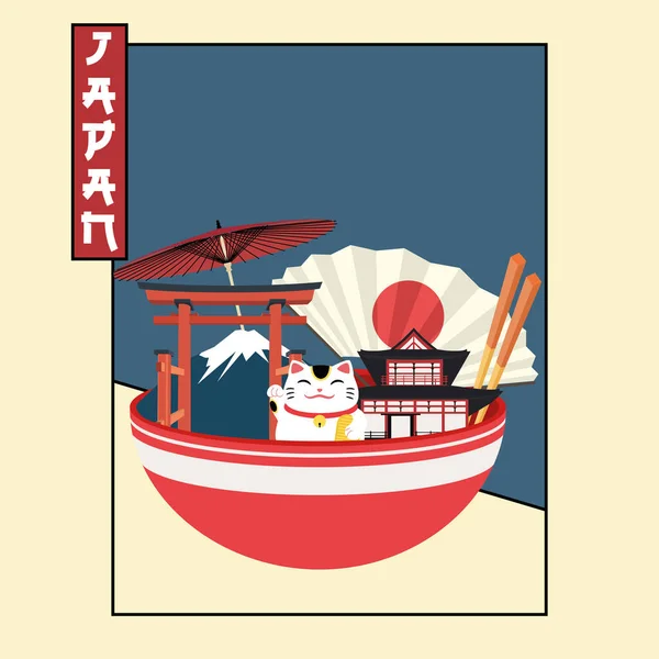 Японський Плакат Чашкою Традиційними Предметами — стоковий вектор