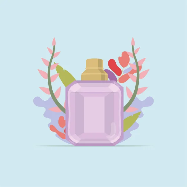 Frasco Perfume Isolado Com Folhas Naturais Ilustração Vetorial —  Vetores de Stock