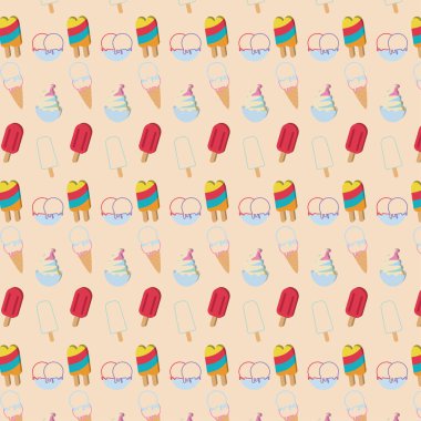 Dondurma simgeleri vektör illüstrasyonlu renksiz desen arkaplanı