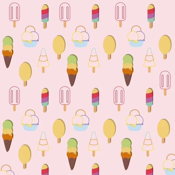 Fond Motif Sans Couture Coloré Avec Des Icônes Crème Glacée — Image vectorielle