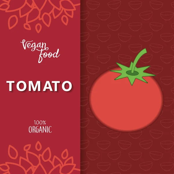 Cartel Comida Vegana Color Con Ilustración Vectores Tomate — Archivo Imágenes Vectoriales