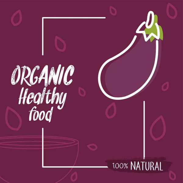 Patlıcan Vektörü Illüstrasyonlu Organik Sağlıklı Gıda Posteri — Stok Vektör