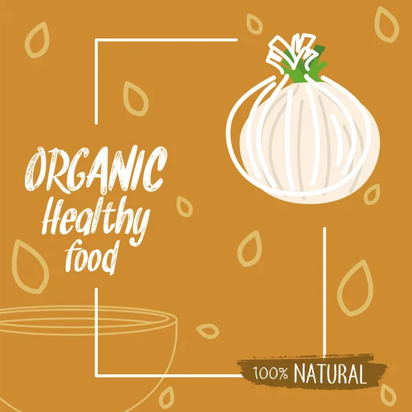 Soğan Vektörü Illüstrasyonlu Organik Sağlıklı Yiyecek Posteri — Stok Vektör