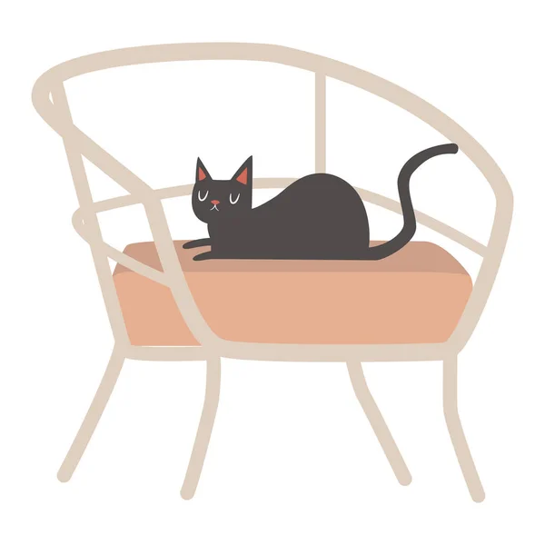 Silla Muebles Color Aislado Con Gato Vector Ilustración — Archivo Imágenes Vectoriales