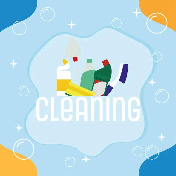 Plakat Koncepcyjny Usługi Sprzątania Elementami Produktu Ilustracja Wektora — Wektor stockowy