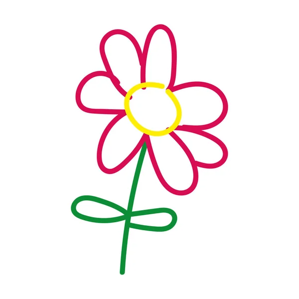 Isolated Colored Flower Kid Sketch Vector Illustration — Stock Vector