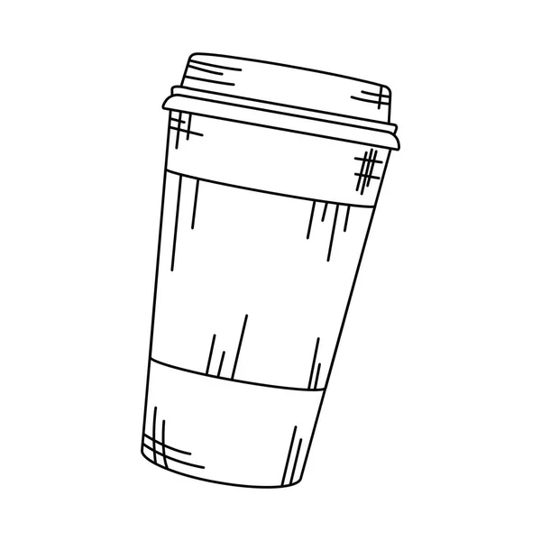 分離されたレトロなコーヒープラスチックカップのスケッチベクトルイラスト — ストックベクタ
