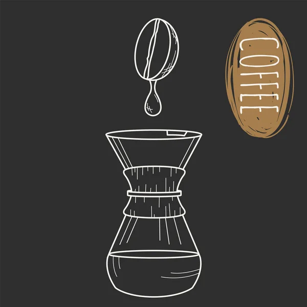 Affiche Noire Avec Croquis Rétro Cafetière Chaude Illustration Vectorielle — Image vectorielle
