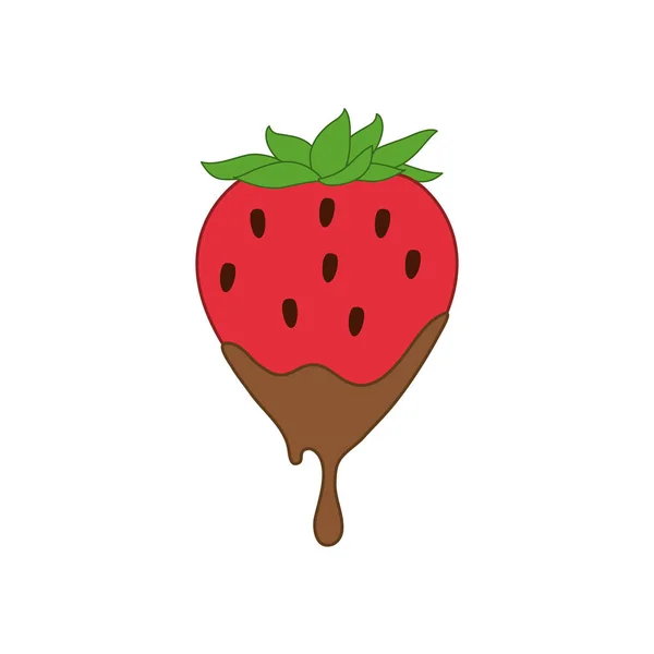 Geïsoleerde Aardbeienvrucht Met Chocolade Icoon Vector Illustratie — Stockvector