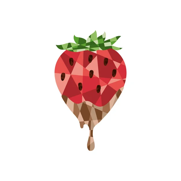 Isolierte Low Poly Erdbeere Mit Schokoladen Ikone Vector Illustration — Stockvektor
