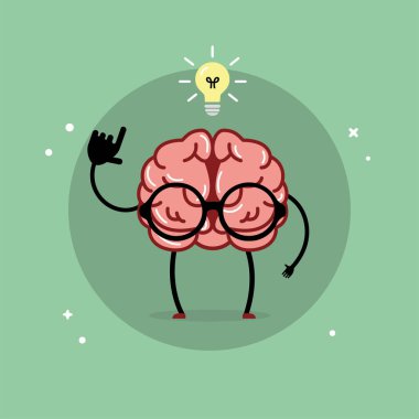 İzole edilmiş şirin beyin çizgi film karakteri Vektör illüstrasyonu