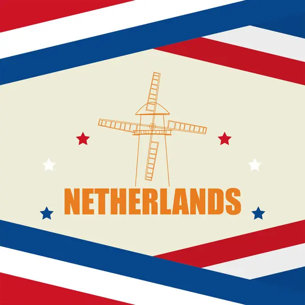 Gekleurde Nederland Reissjabloon Met Windmolen Oriëntatiepunt Vector Illustratie — Stockvector