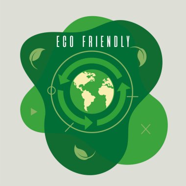 Dünya gezegeni ve yeniden kullanılabilir sembol Vektör illüstrasyonuyla çevre dostu konsept görüntüsü