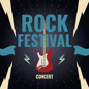 Renkli rock müzik festivali broşürü ve elektro gitar Vector illüstrasyonu