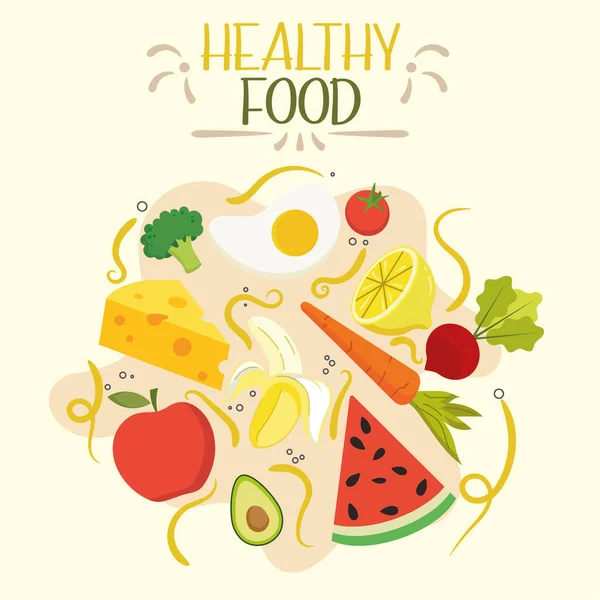 Ομάδα Διαφορετικών Ειδών Τροφίμων Για Έναν Υγιεινό Τρόπο Ζωής Εικονογράφηση — Διανυσματικό Αρχείο