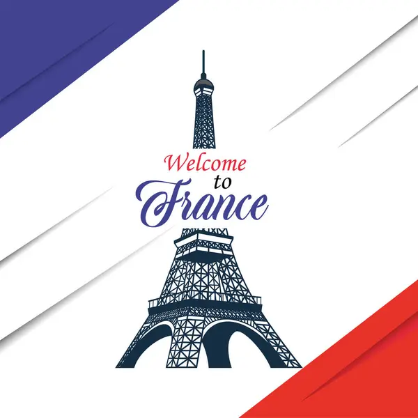 Monumento Torre Eiffel Aislada Fondo Bandera Francesa Ilustración Vectorial — Vector de stock