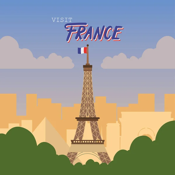 Vista Sazonal Colorida Paris Com Eiffel Torre Marco Ilustração Vetorial — Vetor de Stock