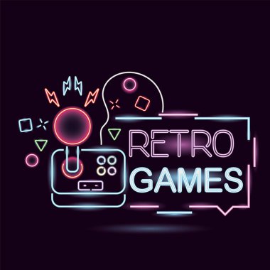 Renkli retro oyun neon duyuru Vektör illüstrasyonu