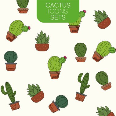 Kaktüs simgeleri vektör illüstrasyonlu kusursuz desen arkaplanı