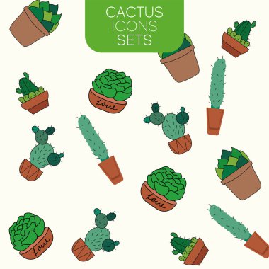 Kaktüs simgeleri vektör illüstrasyonlu kusursuz desen arkaplanı