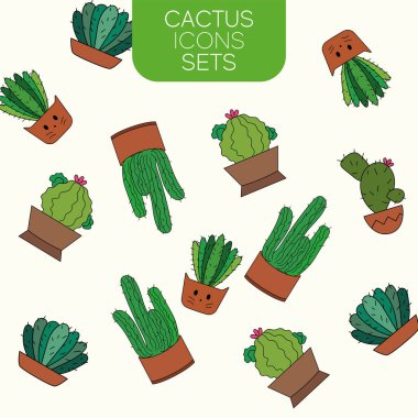 Kaktüs simgeleri vektör illüstrasyonlu kusursuz desen arkaplanı