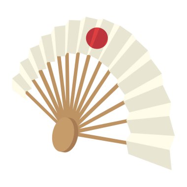 İzole edilmiş renkli Japon el vantilatör illüstrasyonu.