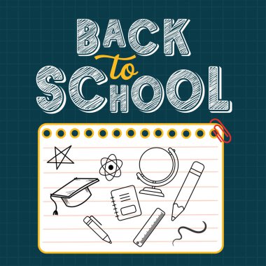 Eğitim taslaklarıyla okula geri dönen karatahta mesajı Vektör illüstrasyonuName