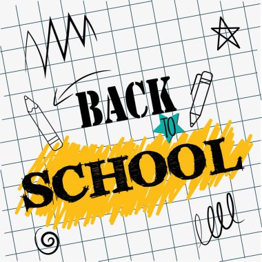 Okula geri dönen tek sayfa beyaz kitap çizim mesajı Vektör illüstrasyonuName