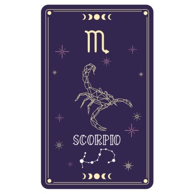 Akrep burcuyla izole edilmiş tarot kartı Vektör illüstrasyonu