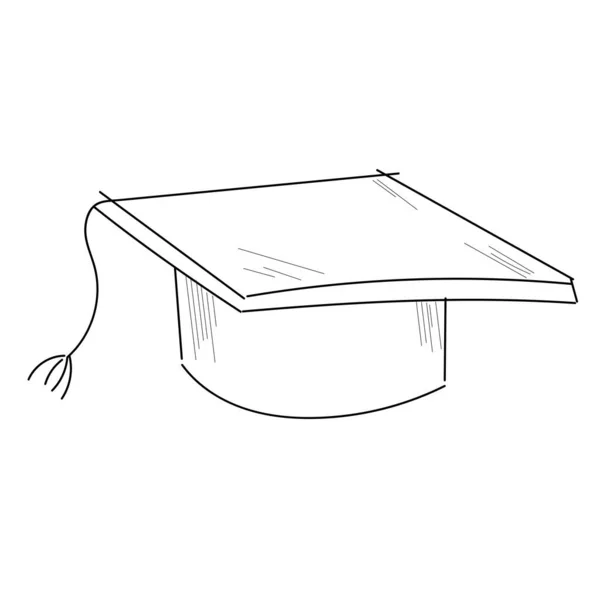 独立した卒業キャップのスケッチアイコンベクトルイラスト — ストックベクタ