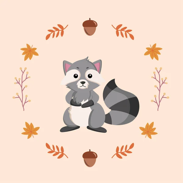 stock vector Isolated colored cute raccoon autumn animal Vector illustration