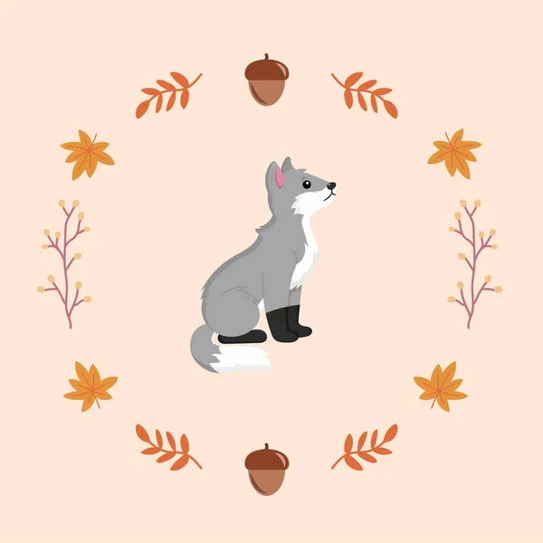 Isolado Colorido Bonito Lobo Outono Animal Vetor Ilustração — Vetor de Stock