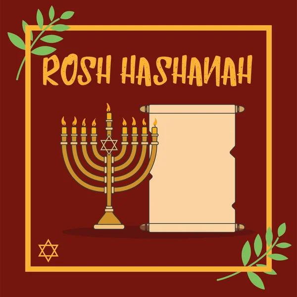 Şamdanlı Boş Parşömenli Rosh Hashanah Posteri Düşük Polimer Biçiminde Illüstrasyon — Stok Vektör