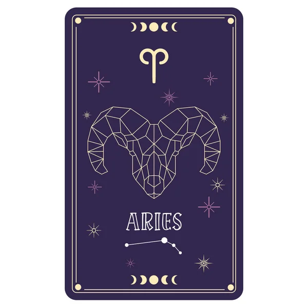 Cartão Tarô Isolado Com Aries Signo Zodíaco Ilustração Vetorial — Vetor de Stock