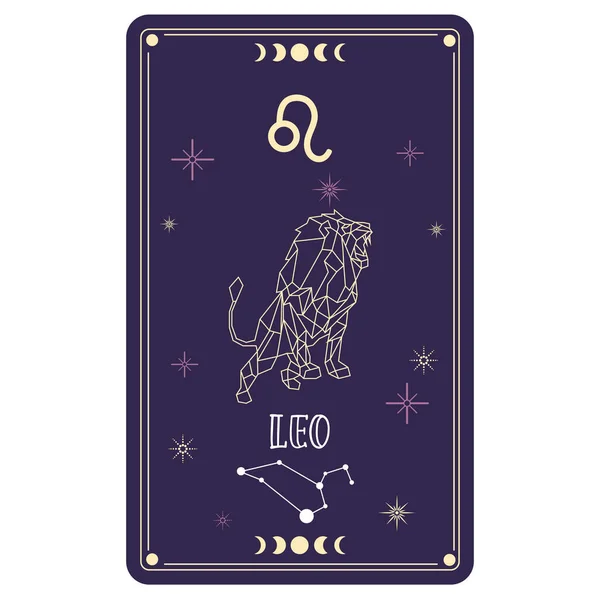 Cartão Tarô Isolado Com Signo Zodíaco Leo Ilustração Vetorial — Vetor de Stock