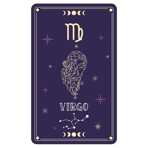 Cartão Tarô Isolado Com Signo Zodíaco Virgem Ilustração Vetorial — Vetor de Stock