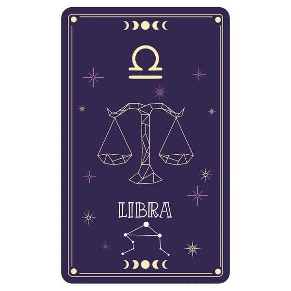 Cartão Tarô Isolado Com Signo Zodíaco Libra Ilustração Vetorial — Vetor de Stock