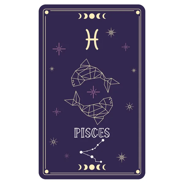 Cartão Tarô Isolado Com Signo Zodíaco Peixes Ilustração Vetorial — Vetor de Stock
