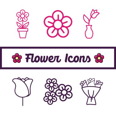 Taslak çiçek simgeleri kümesi Vektör illüstrasyonu